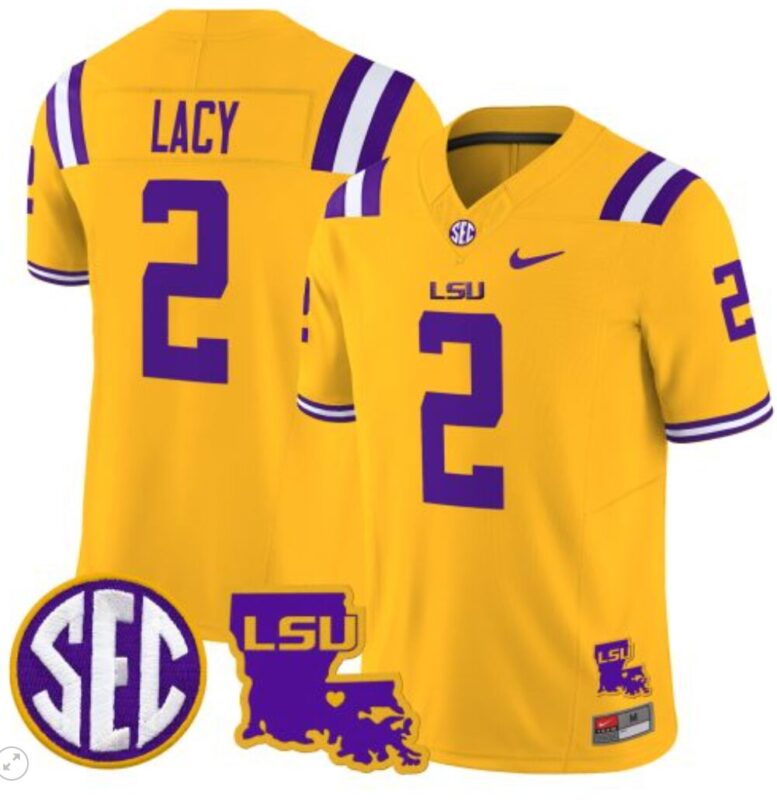 Kyren Lacy Jersey #2 LSU Tigers 2024 Louisiana Patch Vapor Limited College Football Stitched Gold