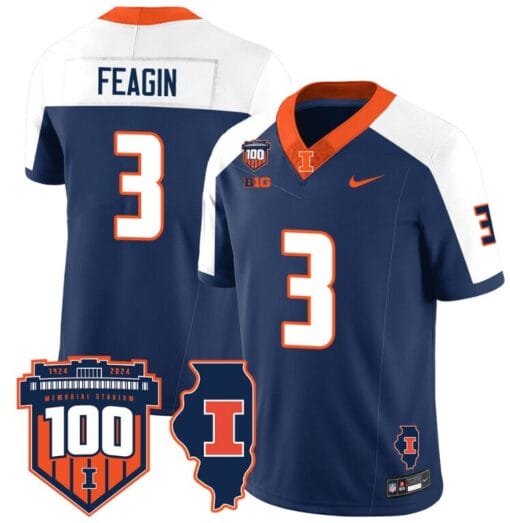Kaden Feagin Jersey #3 Illinois Fighting Vapor Limited College Football Stitched Navy Alternate