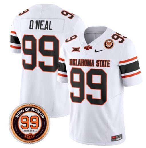 Leslie O'neal Jersey #99 Oklahoma State Cowboys Leslie O'neal Patch Vapor Limited College Football Stitched White