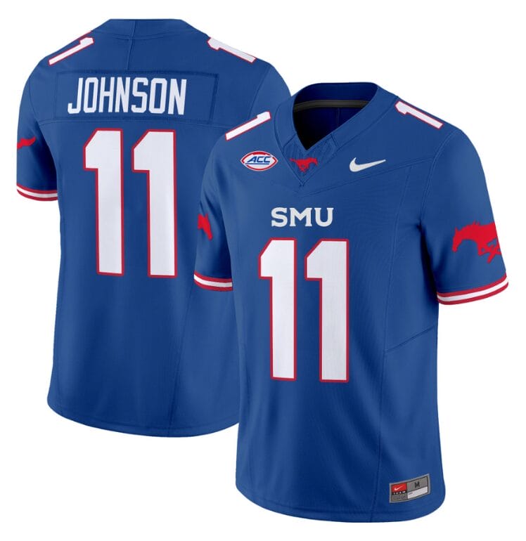 LJ Johnson Jr Jersey #11 SMU Mustangs Icy College Football Vapor Limited Blue 8 LJ Johnson Jr Jersey #11 SMU Mustangs Icy College Football Vapor Limited Blue
