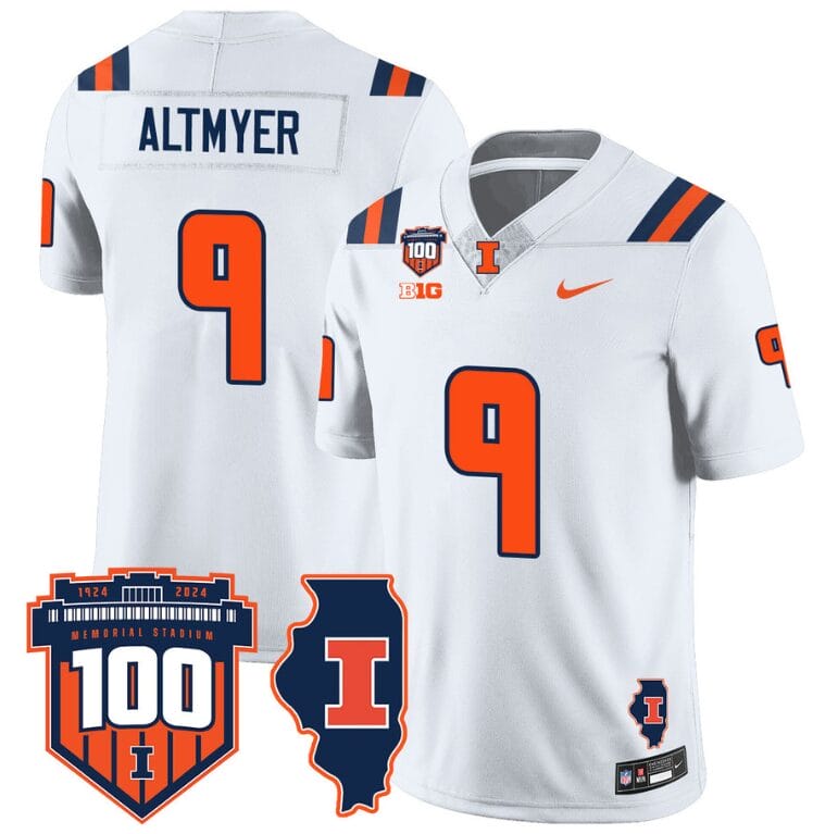 Luke Altmyer Jersey #9 Illinois Fighting Vapor Limited College Football Stitched White 8 Luke Altmyer Jersey #9 Illinois Fighting Vapor Limited College Football Stitched White