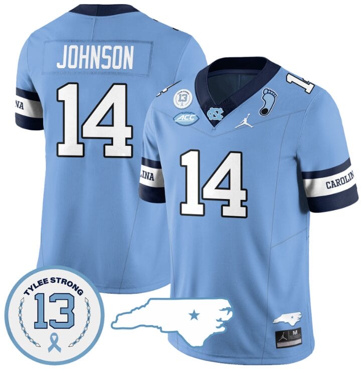 Max Johnson Jersey #14 North Carolina Tar Heels Vapor College Football Stitched Alternate Blue