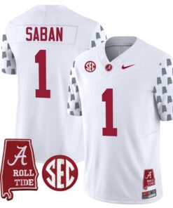 Nick Saban Jersey #1 Alabama Crimson Tide Vapor College Football Limited Stitched White