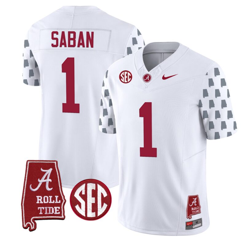 Nick Saban Jersey #1 Alabama Crimson Tide Vapor College Football Limited Stitched White 8 Nick Saban Jersey #1 Alabama Crimson Tide Vapor College Football Limited Stitched White