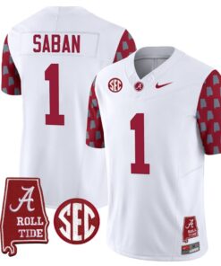 Nick Saban Jersey #1 Alabama Crimson Tide Vapor College Football Limited Stitched Crimson Sleeves