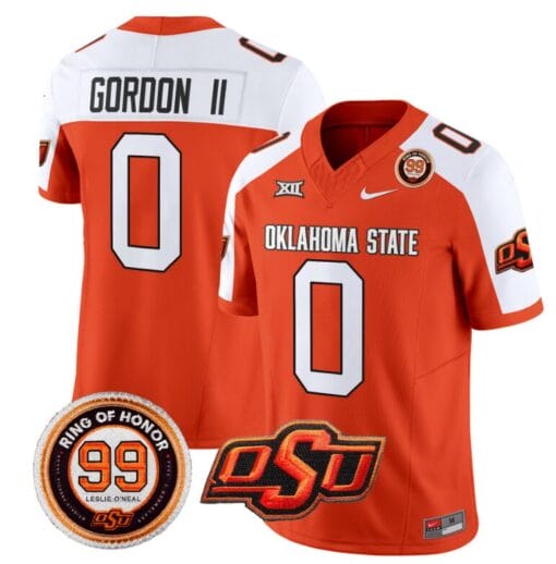 Ollie Gordon II Jersey #0 Oklahoma State Cowboys Leslie O'neal Patch Vapor Limited College Football Stitched Orange Alternate