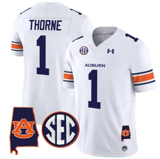 Payton Thorne Jersey #1 Auburn Tigers SEC Patch Vapor Limited College Football Stitched White