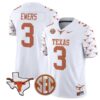 Quinn Ewers Jersey #3 Texas Longhorns State Map and Sec Patch Vapor Limited College Football Stitched White 5 Quinn Ewers Jersey #3 Texas Longhorns State Map and Sec Patch Vapor Limited College Football Stitched White