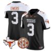 Quinn Ewers Jersey #3 Texas Longhorns State Map and Sec Patch Vapor Limited College Football Stitched Black Alternate