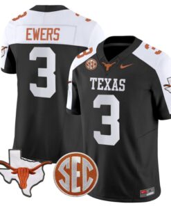 Quinn Ewers Jersey #3 Texas Longhorns State Map and Sec Patch Vapor Limited College Football Stitched Black Alternate