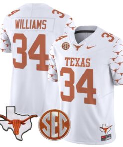 Ricky Williams Jersey #34 Texas Longhorns State Map and Sec Patch Vapor Limited College Football Stitched White
