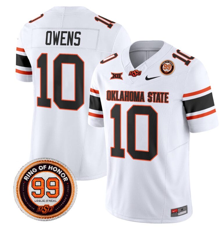 Rashod Owens Jersey #10 Oklahoma State Cowboys Leslie O'neal Patch Vapor Limited College Football Stitched White 8 Rashod Owens Jersey #10 Oklahoma State Cowboys Leslie O'neal Patch Vapor Limited College Football Stitched White