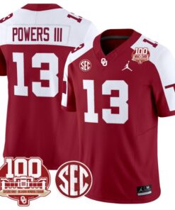 Reggie Powers III Jersey #13 Oklahoma Sooners 100th Anniversary Patch Vapor Limited College Football Stitched Crimson Alternate