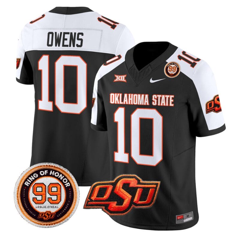 Rashod Owens Jersey #10 Oklahoma State Cowboys Leslie O'neal Patch Vapor Limited College Football Stitched Black Alternate 8 Rashod Owens Jersey #10 Oklahoma State Cowboys Leslie O'neal Patch Vapor Limited College Football Stitched Black Alternate
