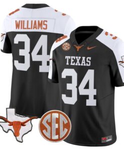 Ricky Williams Jersey #34 Texas Longhorns State Map and Sec Patch Vapor Limited College Football Stitched Black Alternate