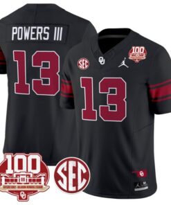 Reggie Powers III Jersey #13 Oklahoma Sooners 100th Anniversary Patch Vapor Limited College Football Stitched Black