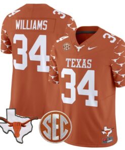 Ricky Williams Jersey #34 Texas Longhorns State Map and Sec Patch Vapor Limited College Football Stitched Texas Orange