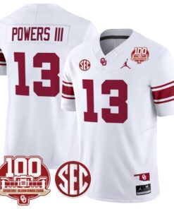 Reggie Powers III Jersey #13 Oklahoma Sooners 100th Anniversary Patch Vapor Limited College Football Stitched White