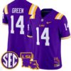 Trey'Dez Green Jersey #14 LSU Tigers 2024 Louisiana Patch Vapor Limited College Football Stitched Purple