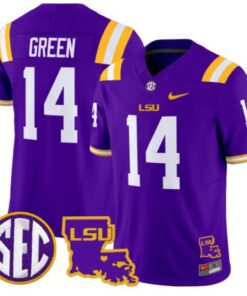 Trey'Dez Green Jersey #14 LSU Tigers 2024 Louisiana Patch Vapor Limited College Football Stitched Purple