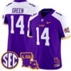 Trey'Dez Green Jersey #14 LSU Tigers 2024 Louisiana Patch Vapor Limited College Football Stitched Purple Alternate