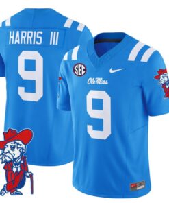 Tre Harris Jersey #9 Ole Miss Rebels Vapor Limited College Football Stitched Powder Blue