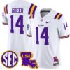 Trey'Dez Green Jersey #14 LSU Tigers 2024 Louisiana Patch Vapor Limited College Football Stitched White