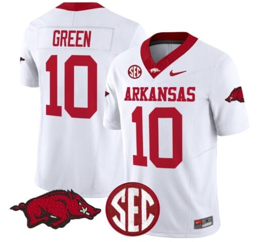 Taylen Green Jersey #10 Arkansas Razorbacks Vapor Limited College Football Stitched White