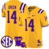 Trey'Dez Green Jersey #14 LSU Tigers 2024 Louisiana Patch Vapor Limited College Football Stitched Gold