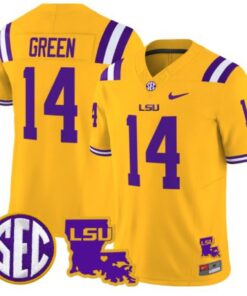 Trey'Dez Green Jersey #14 LSU Tigers 2024 Louisiana Patch Vapor Limited College Football Stitched Gold