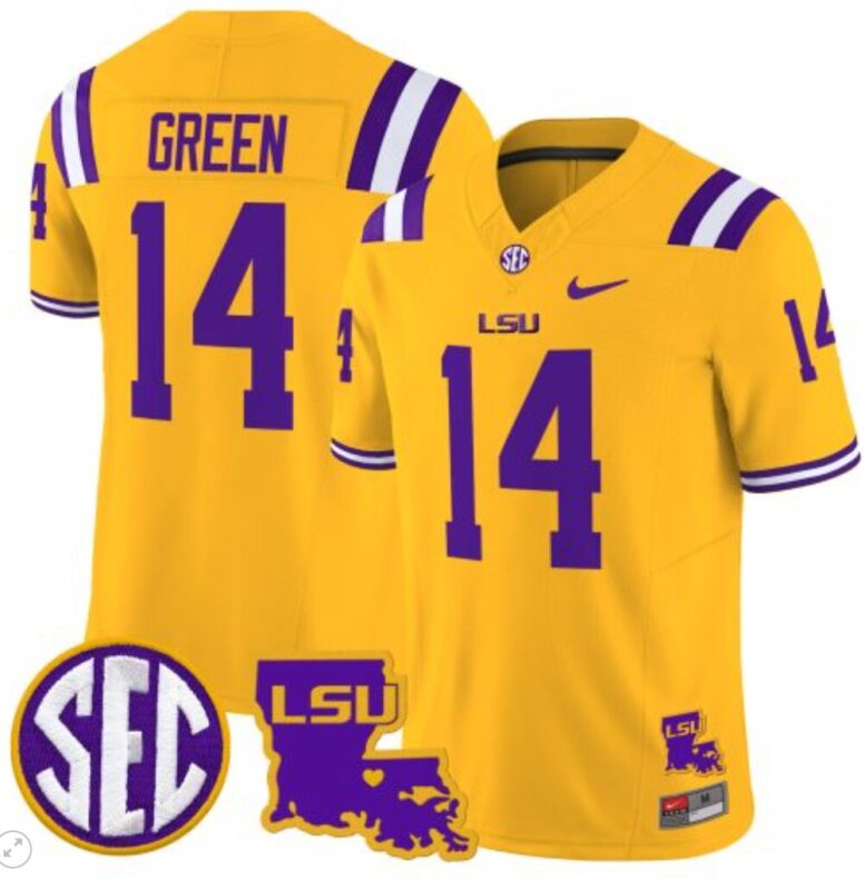 Trey'Dez Green Jersey #14 LSU Tigers 2024 Louisiana Patch Vapor Limited College Football Stitched Gold 8 Trey'Dez Green Jersey #14 LSU Tigers 2024 Louisiana Patch Vapor Limited College Football Stitched Gold