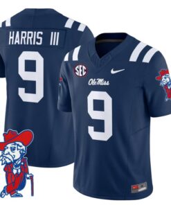 Tre Harris Jersey #9 Ole Miss Rebels Vapor Limited College Football Stitched Navy
