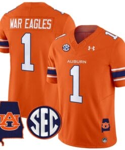 War Eagles Jersey #1 Auburn Tigers SEC Patch Vapor Limited College Football Stitched Orange