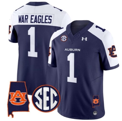 War Eagles Jersey #1 Auburn Tigers SEC Patch Vapor Limited College Football Stitched Navy Alternate