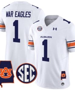 War Eagles Jersey #1 Auburn Tigers SEC Patch Vapor Limited College Football Stitched White