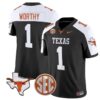 Xavier Worthy Jersey #1 Texas Longhorns State Map and Sec Patch Vapor Limited College Football Stitched Black Alternate