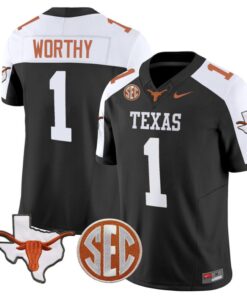 Xavier Worthy Jersey #1 Texas Longhorns State Map and Sec Patch Vapor Limited College Football Stitched Black Alternate