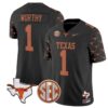 Xavier Worthy Jersey #1 Texas Longhorns State Map and Sec Patch Vapor Limited College Football Stitched Black