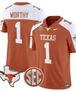 Xavier Worthy Jersey #1 Texas Longhorns State Map and Sec Patch Vapor Limited College Football Stitched Orange Alternate