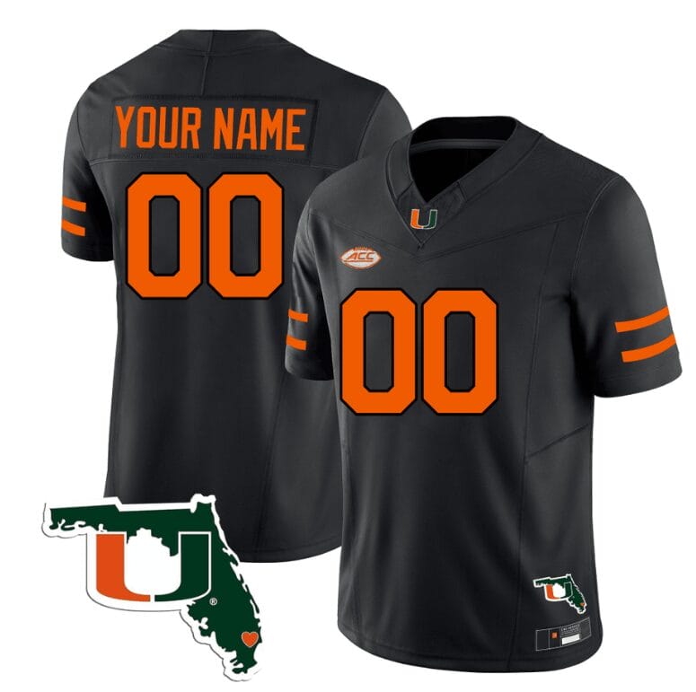 Custom Miami Hurricanes Jersey Name and Number Florida Map College Football Stitched Black 8 Custom Miami Hurricanes Jersey Name and Number Florida Map College Football Stitched Black