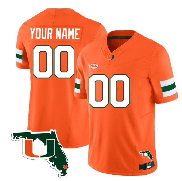 Custom Miami Hurricanes Jersey Name and Number Florida Map College Football Stitched Orange 8 Custom Miami Hurricanes Jersey Name and Number Florida Map College Football Stitched Orange