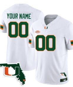Custom Miami Hurricanes Jersey Name and Number Florida Map College Football Stitched White