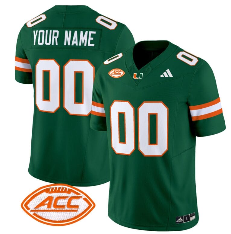 Custom Miami Hurricanes Jersey Name and Number Vapor Football Stitched Green 8 Custom Miami Hurricanes Jersey Name and Number Vapor Football Stitched Green