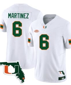 Damien Martinez Jersey #6 Miami Hurricanes Florida Map College Football Stitched White