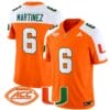 Damien Martinez Jersey #6 Miami Hurricanes Vapor Football Stitched Orange Alternate