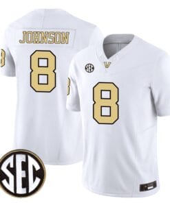 Nate Johnson Jersey #8 Vanderbilt Commodores College Football Stitched White