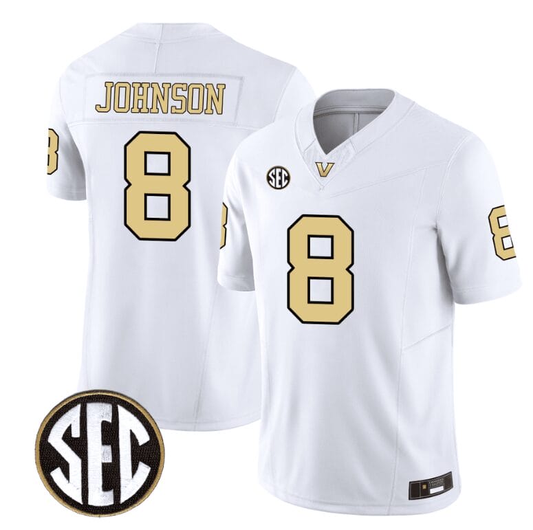 Nate Johnson Jersey #8 Vanderbilt Commodores College Football Stitched White 8 Nate Johnson Jersey #8 Vanderbilt Commodores College Football Stitched White