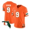 Tyler Baron Jersey #9 Miami Hurricanes Florida Map College Football Stitched Orange