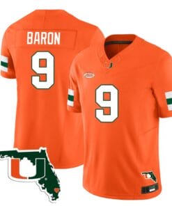 Tyler Baron Jersey #9 Miami Hurricanes Florida Map College Football Stitched Orange