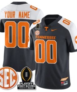 Custom Tennessee Vols Jersey Playoff First Round Patch Football Grey Alternate